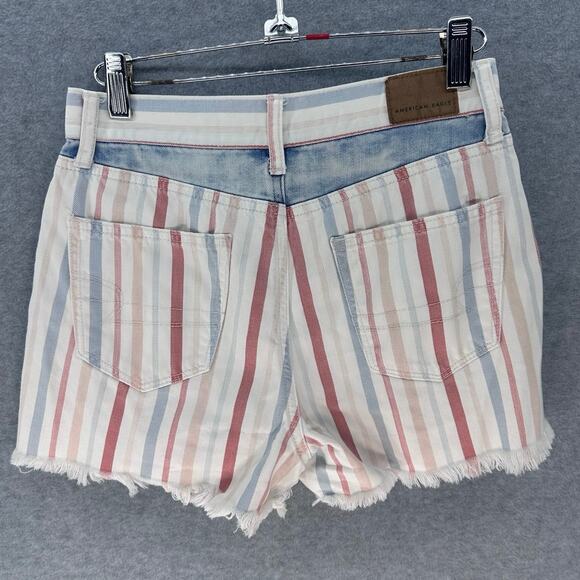 American Eagle Women’s sz 0 Red White & Blue American Flag Denim Cutoff Shorts - Picture 2 of 8